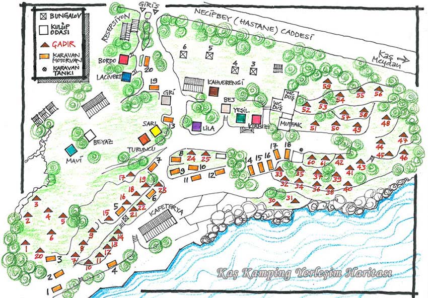 Kaş Kamping Yerleşim yerleri Haritası